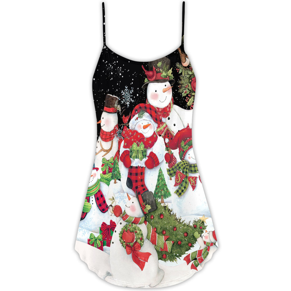 Cute Snowman Cardinal – Women's Summer Sleeveless V-Neck Camisole Dress