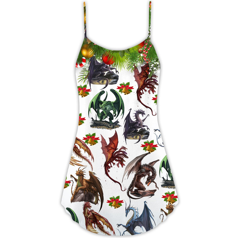 Dragon Merry Christmas Art – Women's Summer Sleeveless V-Neck Camisole Dress
