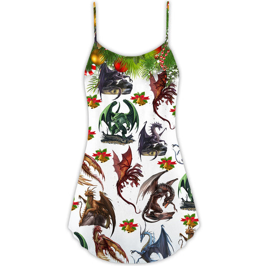 Dragon Merry Christmas Art – Women's Summer Sleeveless V-Neck Camisole Dress