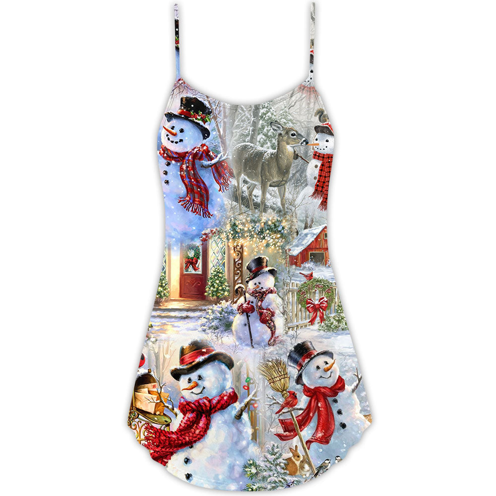 Snowman Merry Xmas – Women's Summer Sleeveless V-Neck Camisole Dress