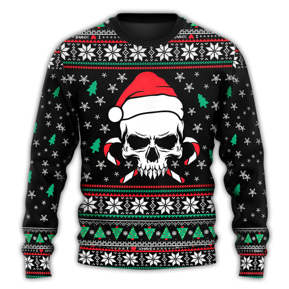 Christmas Skull Santa Hat Candy Style – Sweater - Ugly Christmas Sweater
