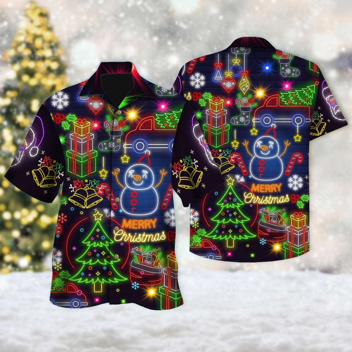 Christmas Bright Neon Lights Santa Claus Festive – Hawaiian Shirt