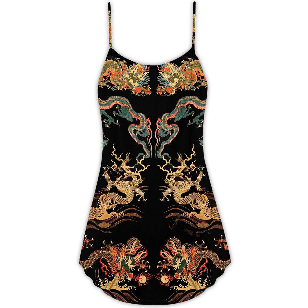 Royal Asian Dragon Art – Women's Summer Sleeveless V-Neck Camisole Dress