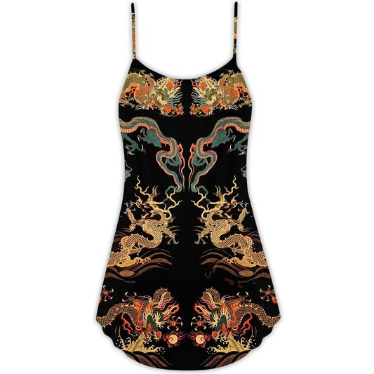 Royal Asian Dragon Art – Women's Summer Sleeveless V-Neck Camisole Dress