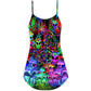 Hippie Alien Peace Colorful – Women's Summer Sleeveless V-Neck Camisole Dress
