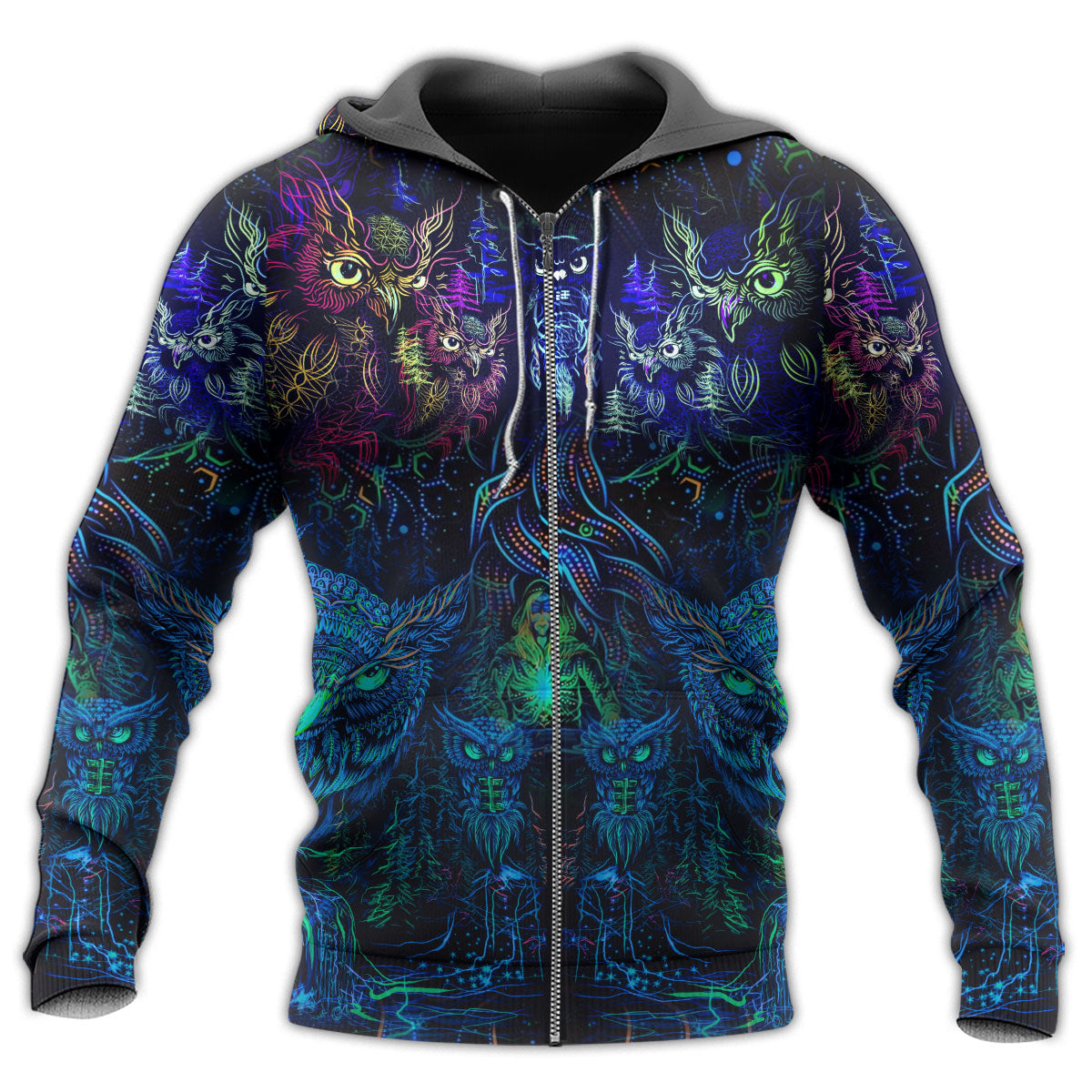 Owl Witch Colorful Dark Art - 3D Hoodie