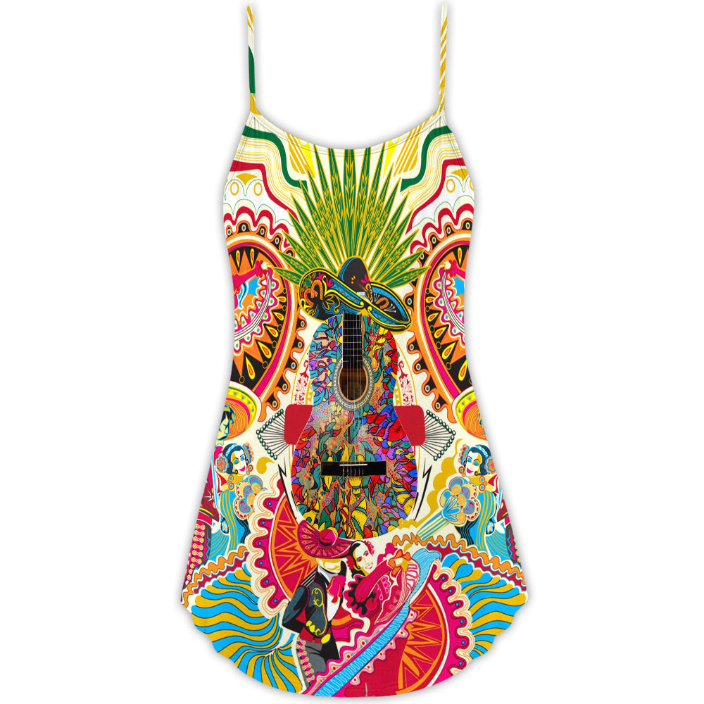 Hippie Peace Love Guitar – Women's Summer Sleeveless V-Neck Camisole Dress