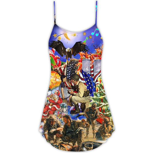 Veteran Christmas Merry Holiday – Women's Summer Sleeveless V-Neck Camisole Dress