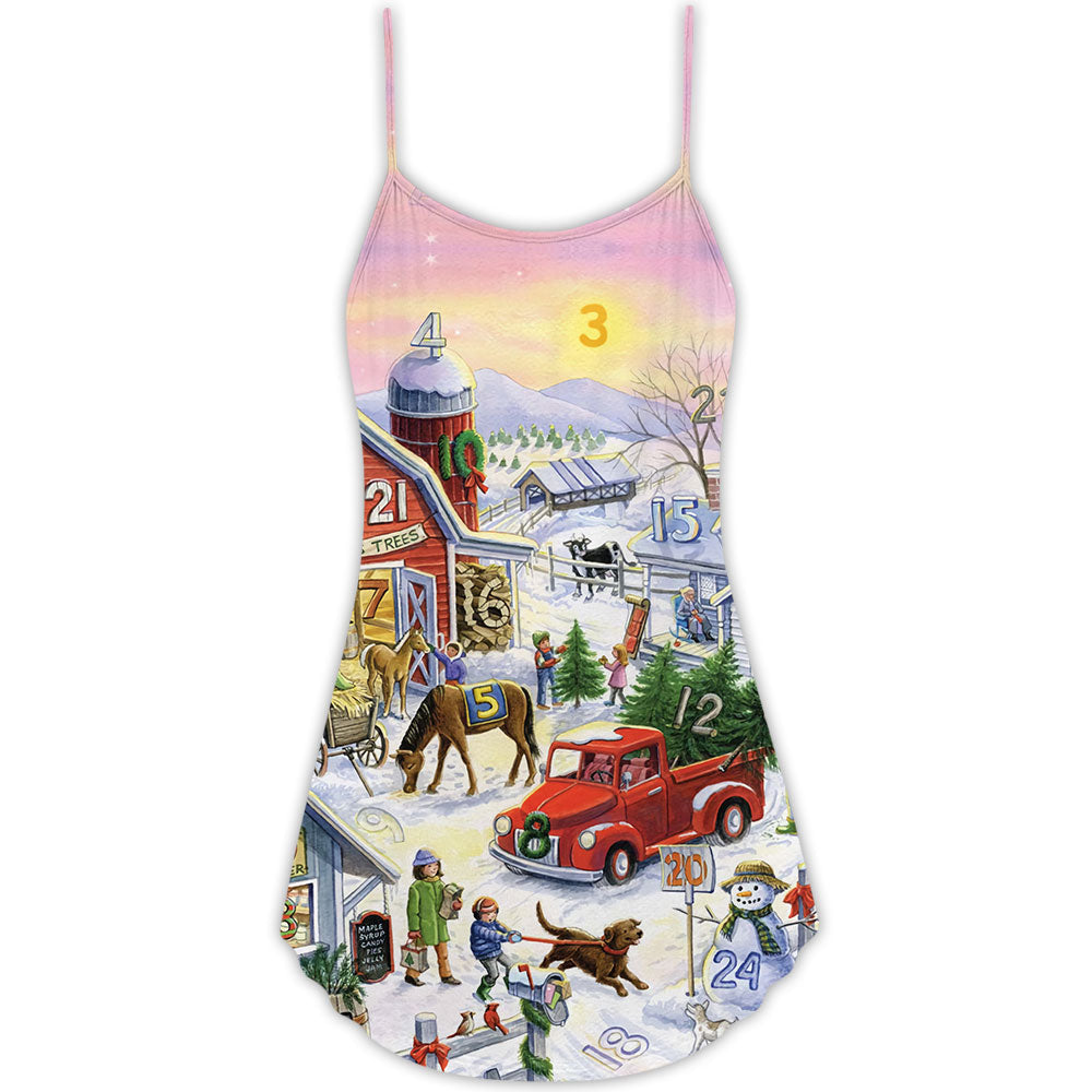 Farm Life Art Merry Christmas - V-neck Sleeveless Cami Dress - Owls Matrix LTD