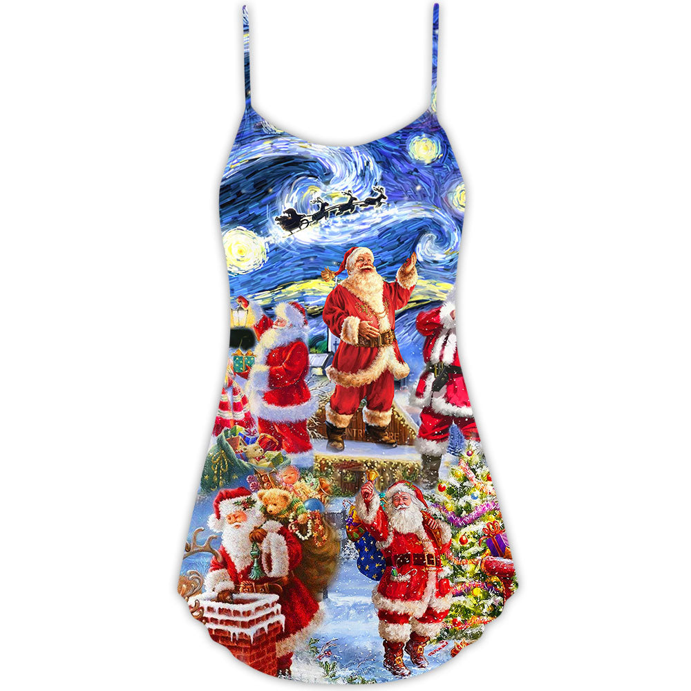 Santa Snow Night Merry Xmas – Women's Summer Sleeveless V-Neck Camisole Dress