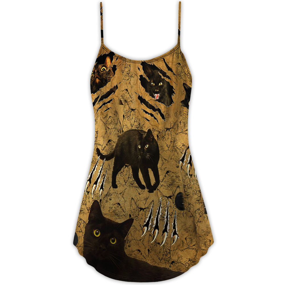 Black Cat Put Your Paws Up – Women's Summer Sleeveless V-Neck Camisole Dress
