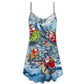 Christmas Santa Riding Dinosaur Tree Gifts – Women's Summer Sleeveless V-Neck Camisole Dress