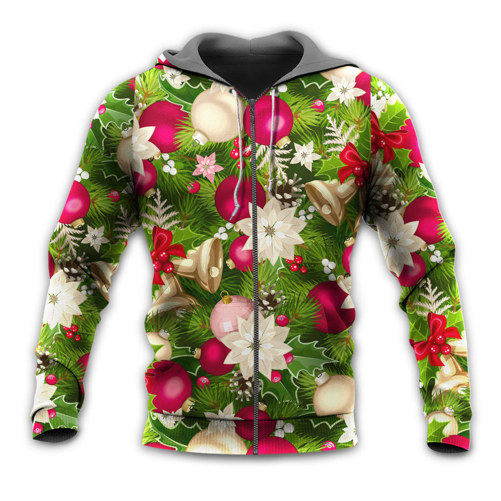 Christmas Fir Tree And Poinsettia Floral - Hoodie