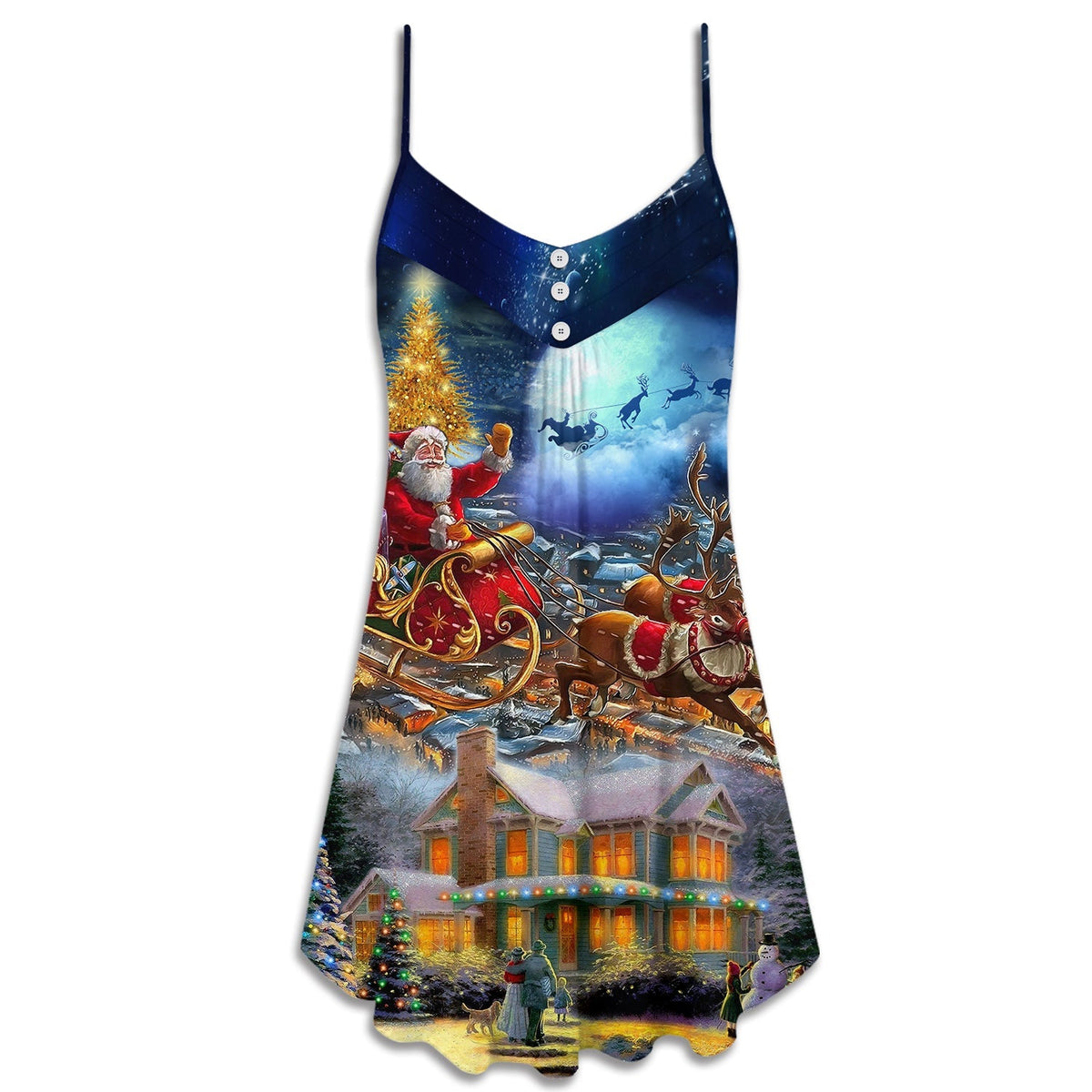 Christmas Santa Snowman Family Love – Women's Summer Sleeveless V-Neck Camisole Dress