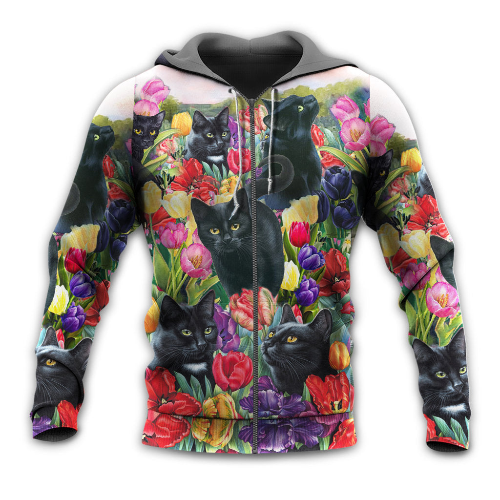 Black Cat Floral Colorful Love - 3D Hoodie