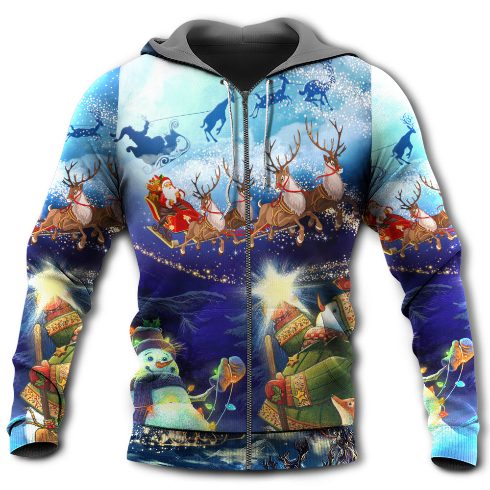Christmas Reindeer Snowman Glow Art – 3D Hoodie
