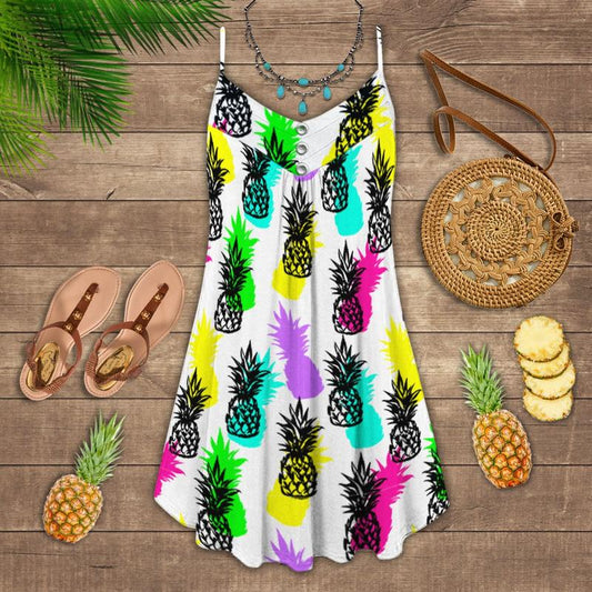 Fruit Pineapple Tropical Vibes Limited 4 – Women's Summer Sleeveless V-Neck Camisole Dress