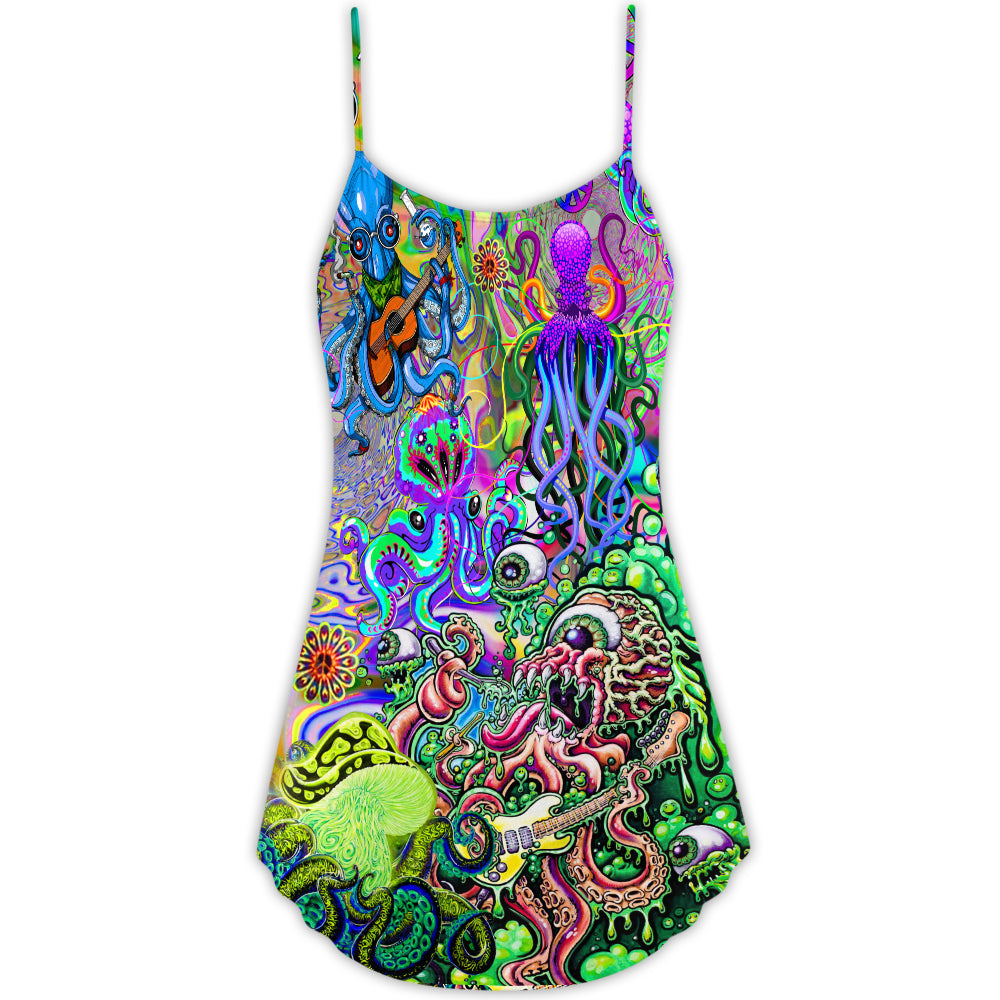 Hippie Funny Octopus Music Love – Women's Summer Sleeveless V-Neck Camisole Dress