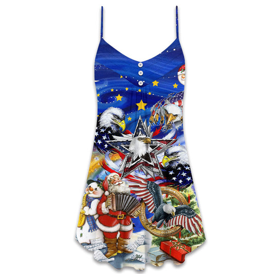 Patriotic Flag Eagle Victory – Women's Summer Sleeveless V-Neck Camisole Dress