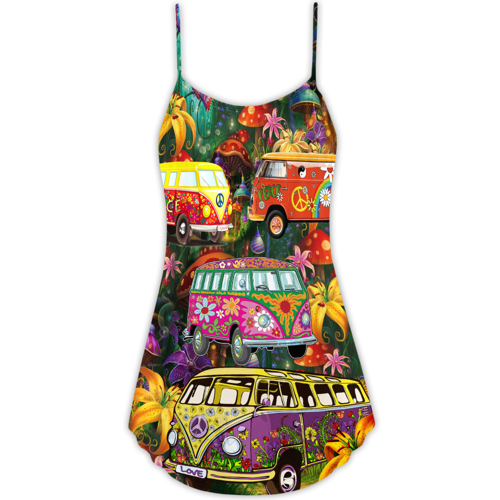 Hippie Bus Peace Life Colorful – Women's Summer Sleeveless V-Neck Camisole Dress