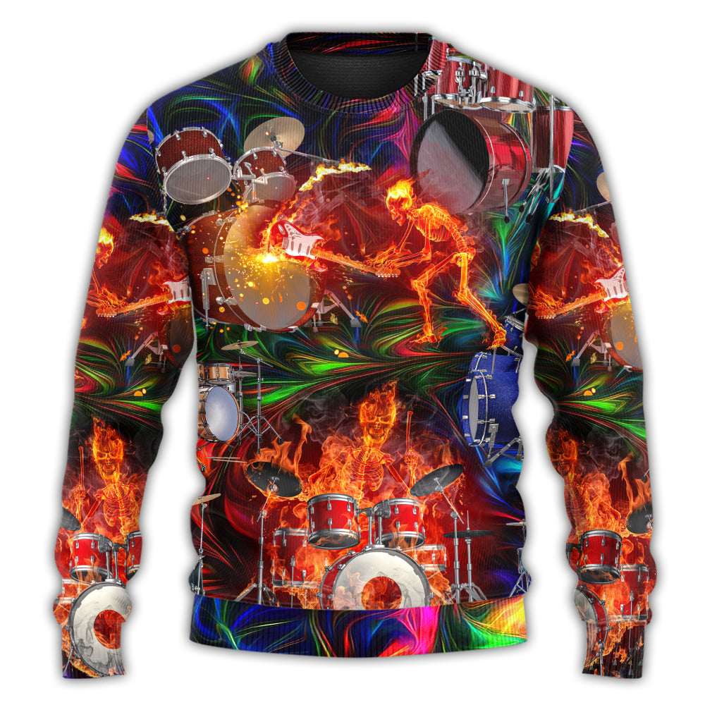 Drum Is My Life Fire Skull Art – Sweater - Ugly Christmas Sweater