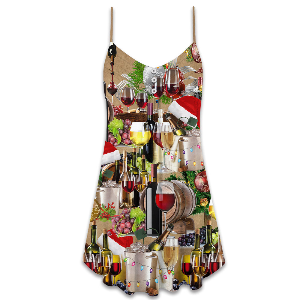 Wine For A Christmas Night – Women's Summer Sleeveless V-Neck Camisole Dress