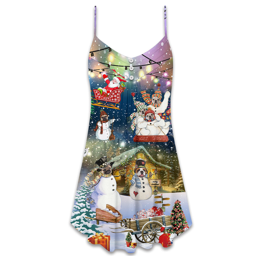 Dogs Snowy Night Merry Christmas – Women's Summer Sleeveless V-Neck Camisole Dress