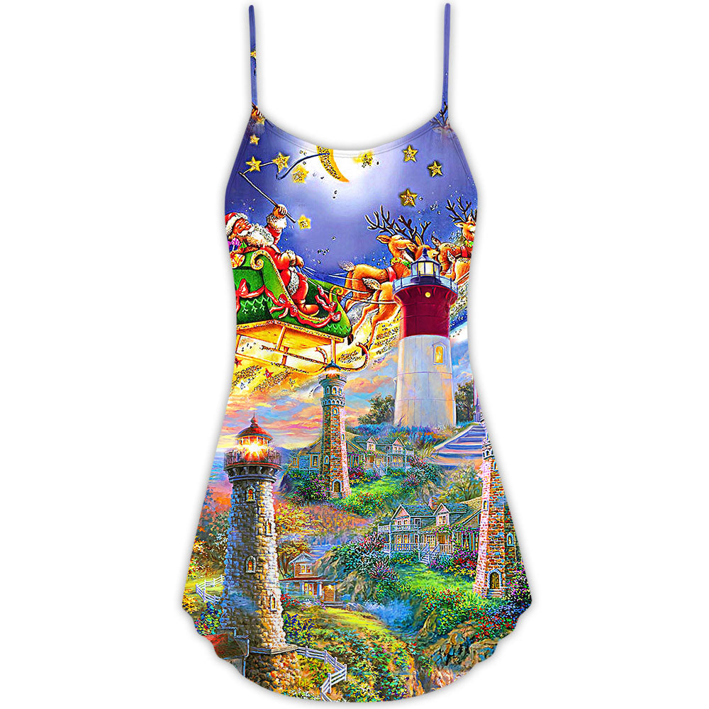 Lighthouse Santa Home Light – Women's Summer Sleeveless V-Neck Camisole Dress