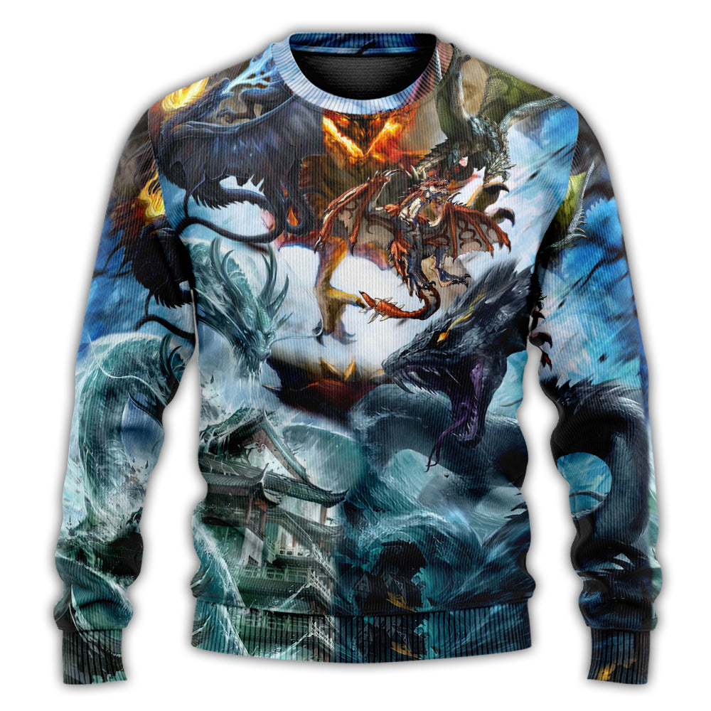 Epic Dragon Battle Fantasy Art – Sweater - Ugly Christmas Sweater