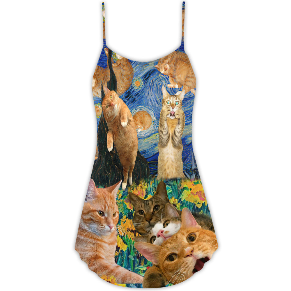 All I Need Is Love And Cat – Women's Summer Sleeveless V-Neck Camisole Dress