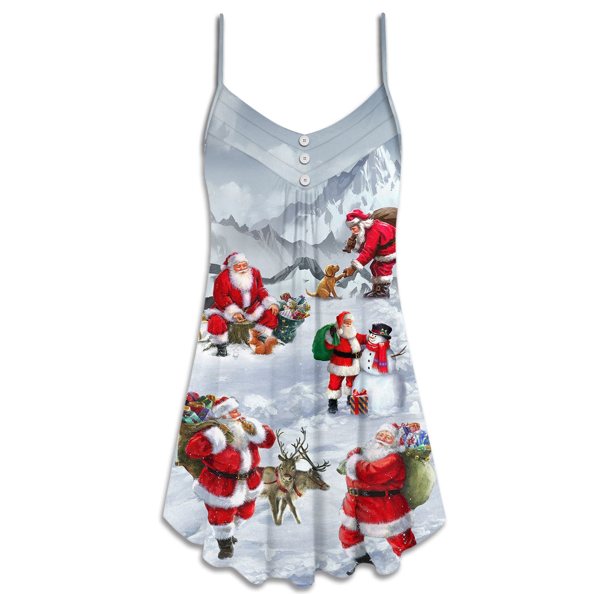 Santa Snow Mountain Art – Women's Summer Sleeveless V-Neck Camisole Dress