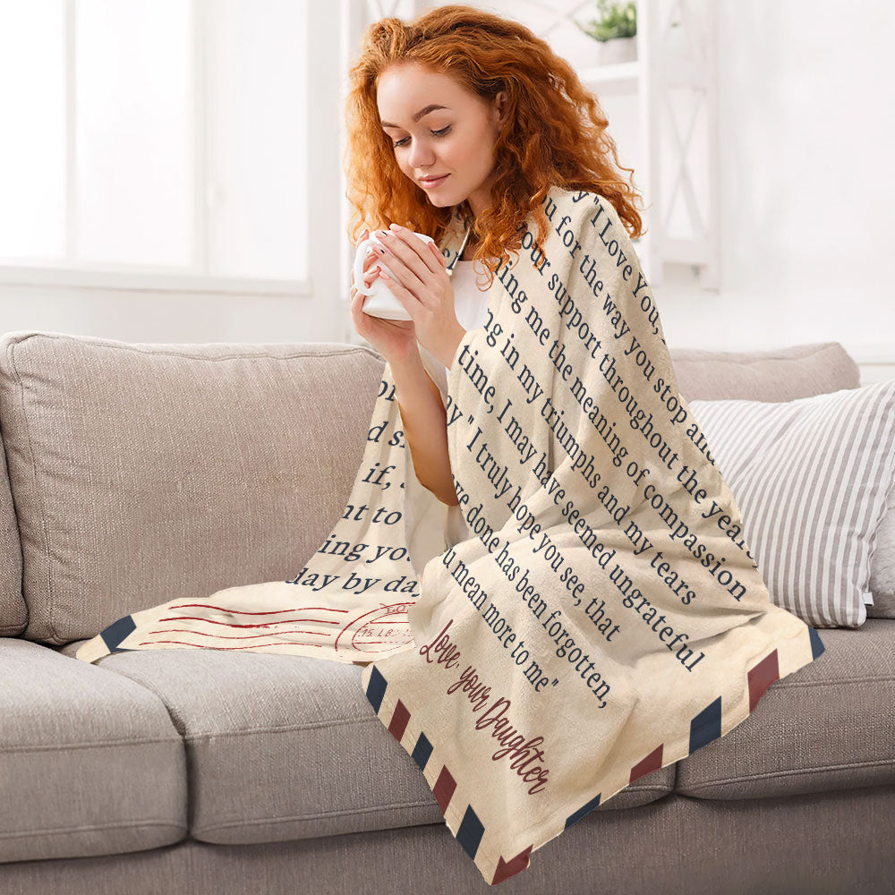 Dear Mom Daughter Love Letter Flannel Blanket For Relaxing At Home And Travel