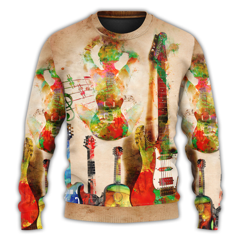 Abstract Colorful Guitar Art Style – Sweater - Ugly Christmas Sweater