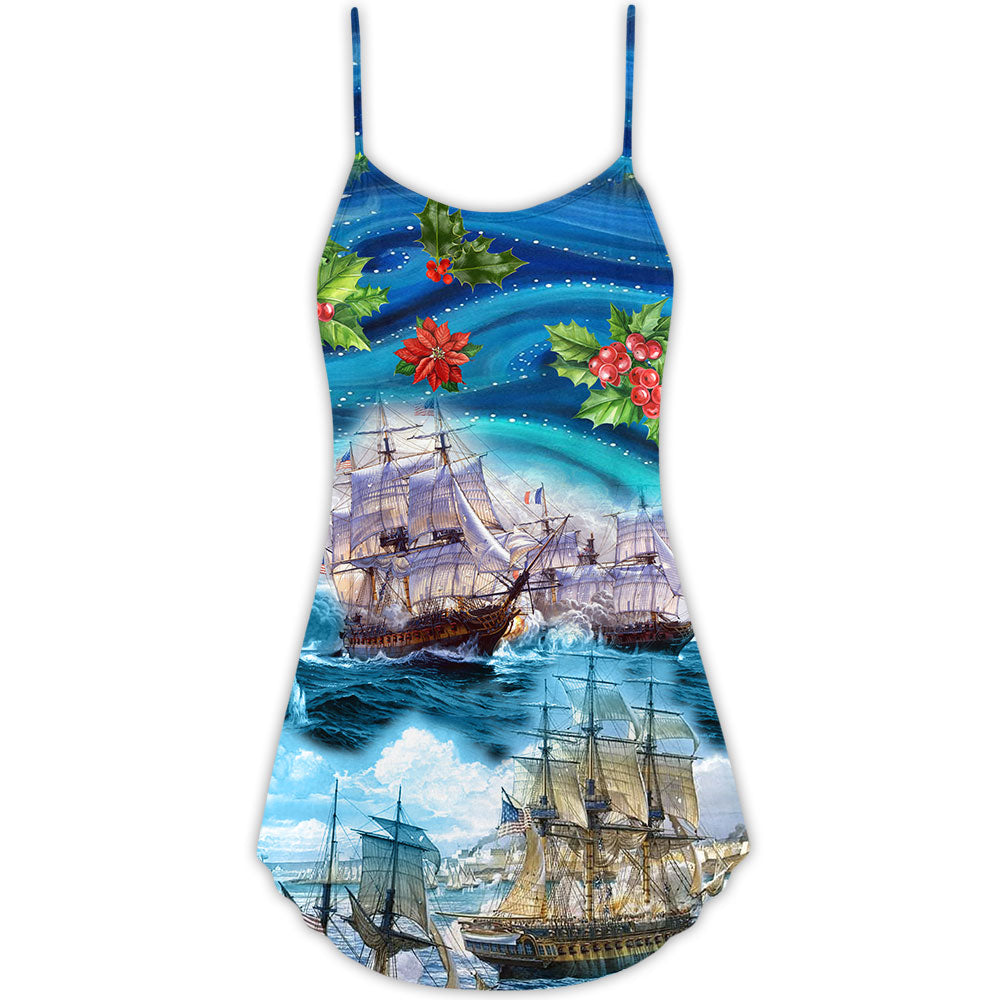 Sailing Merry Christmas Starry Night – Women's Summer Sleeveless V-Neck Camisole Dress