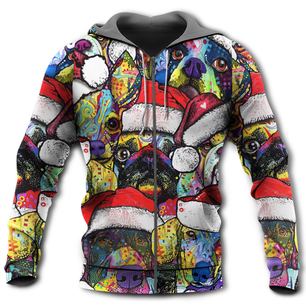 Christmas Dog Colorful Art With Love - Hoodie