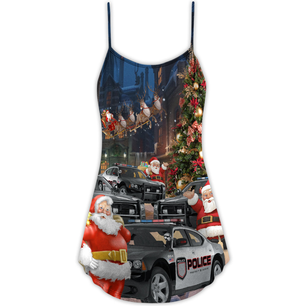 Christmas Santa Police Car Merry – Women's Summer Sleeveless V-Neck Camisole Dress