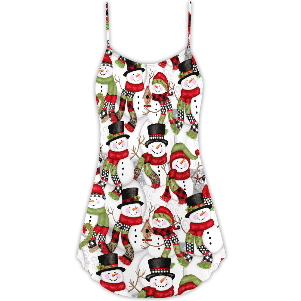 Snowman Family Christmas Joy – Women's Summer Sleeveless V-Neck Camisole Dress