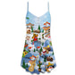 Festive Holiday Greeting Christmas – Women's Summer Sleeveless V-Neck Camisole Dress
