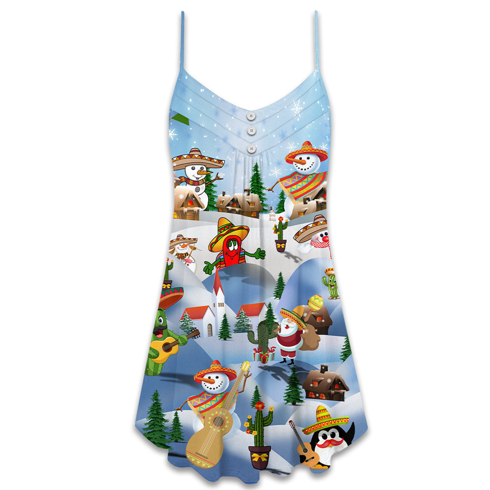Festive Holiday Greeting Christmas – Women's Summer Sleeveless V-Neck Camisole Dress