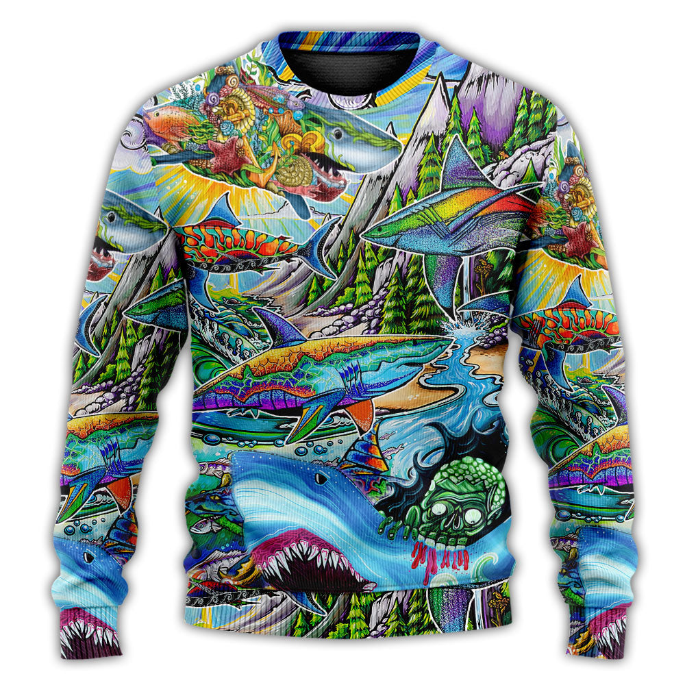 Hippie Colorful Shark Peace Art – Sweater - Ugly Christmas Sweater