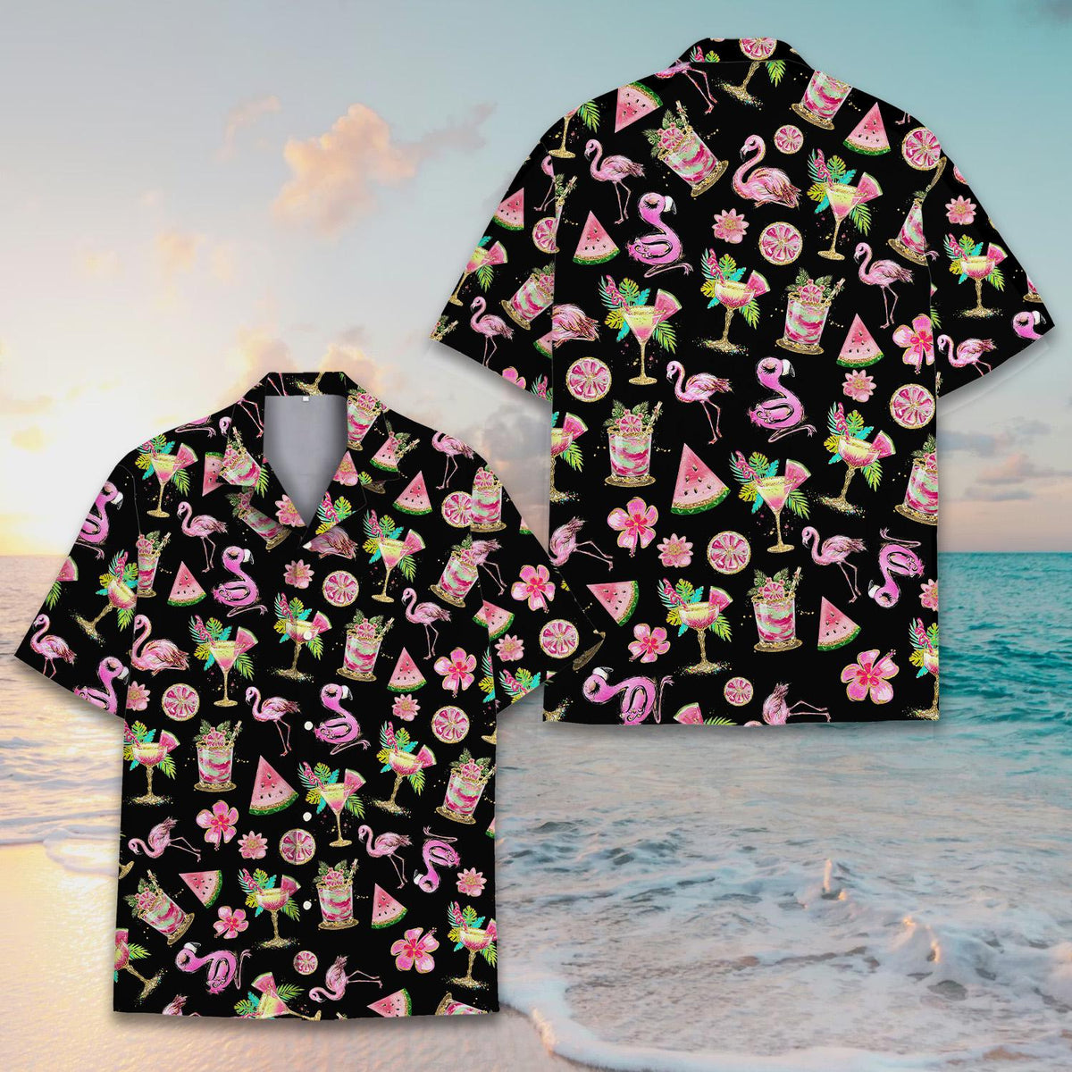 Pink Flamingo Tropical Fruit Cocktail Floral – Hawaiian Shirt