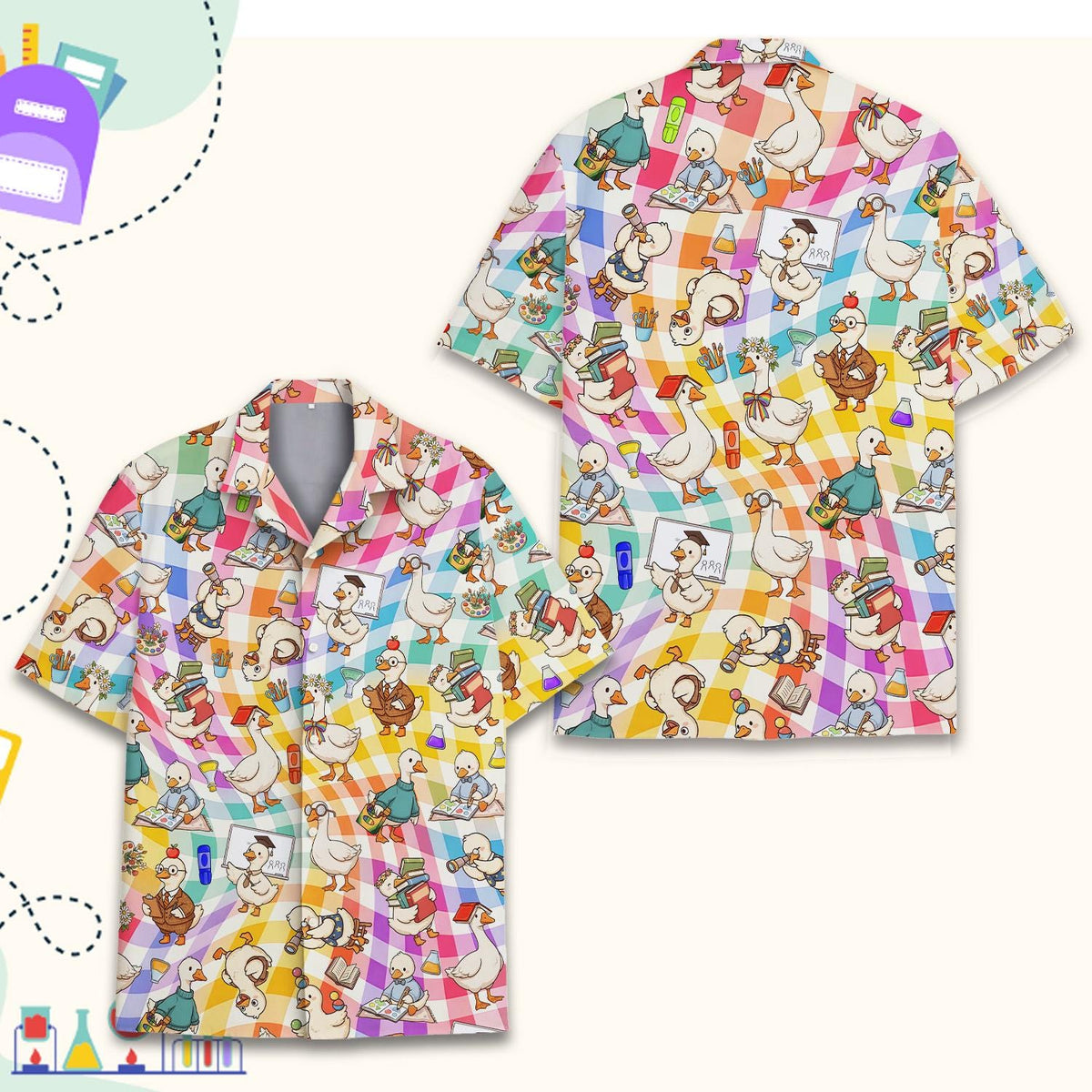 Funny School Goose Colorful Back To School – Hawaiian Shirt