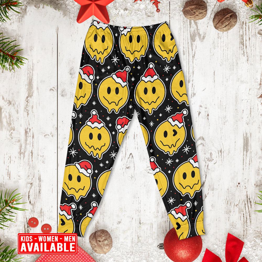 Christmas Smile Happy Face With Santa Hat - Pajamas Long Sleeve - Owls Matrix LTD