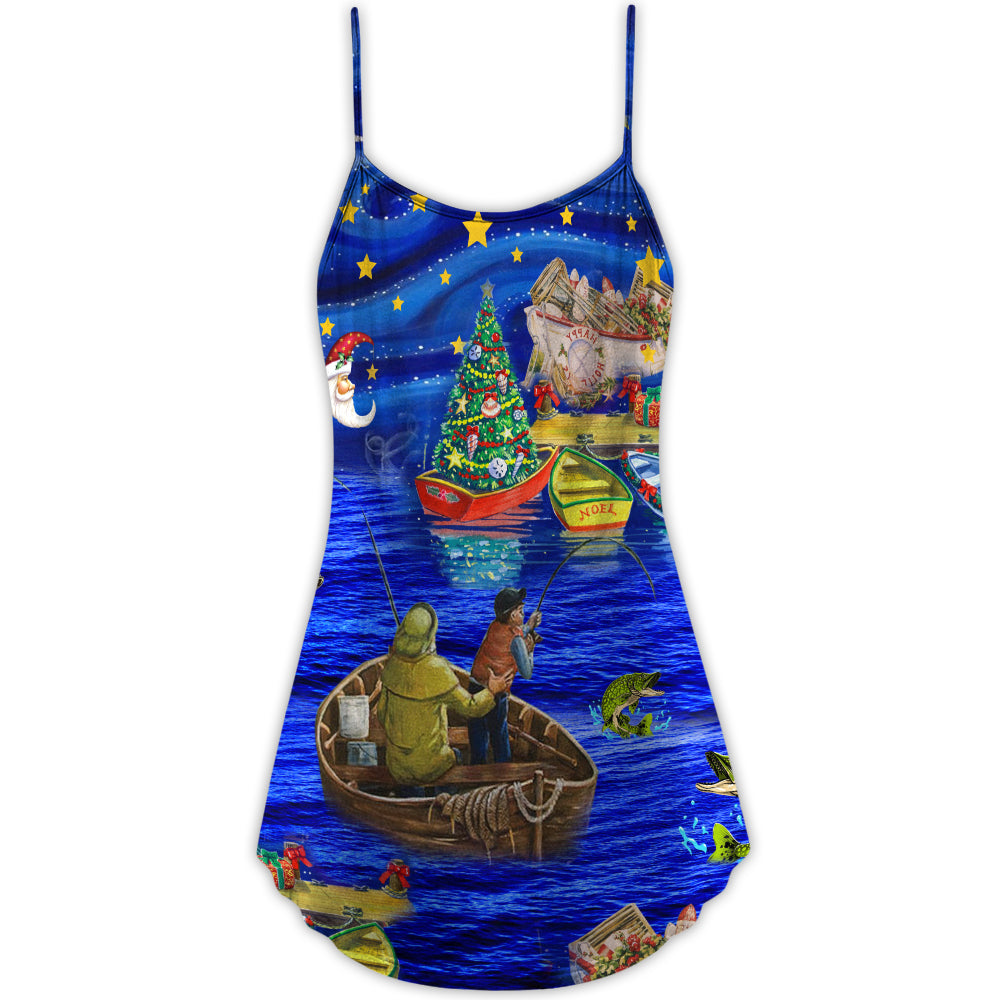 Christmas Fishing Lover Happy Holiday – Women's Summer Sleeveless V-Neck Camisole Dress