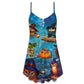 Halloween Owl Witch Sky Night – Women's Summer Sleeveless V-Neck Camisole Dress