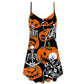 Halloween Skeleton Pumpkin Night – Women's Summer Sleeveless V-Neck Camisole Dress