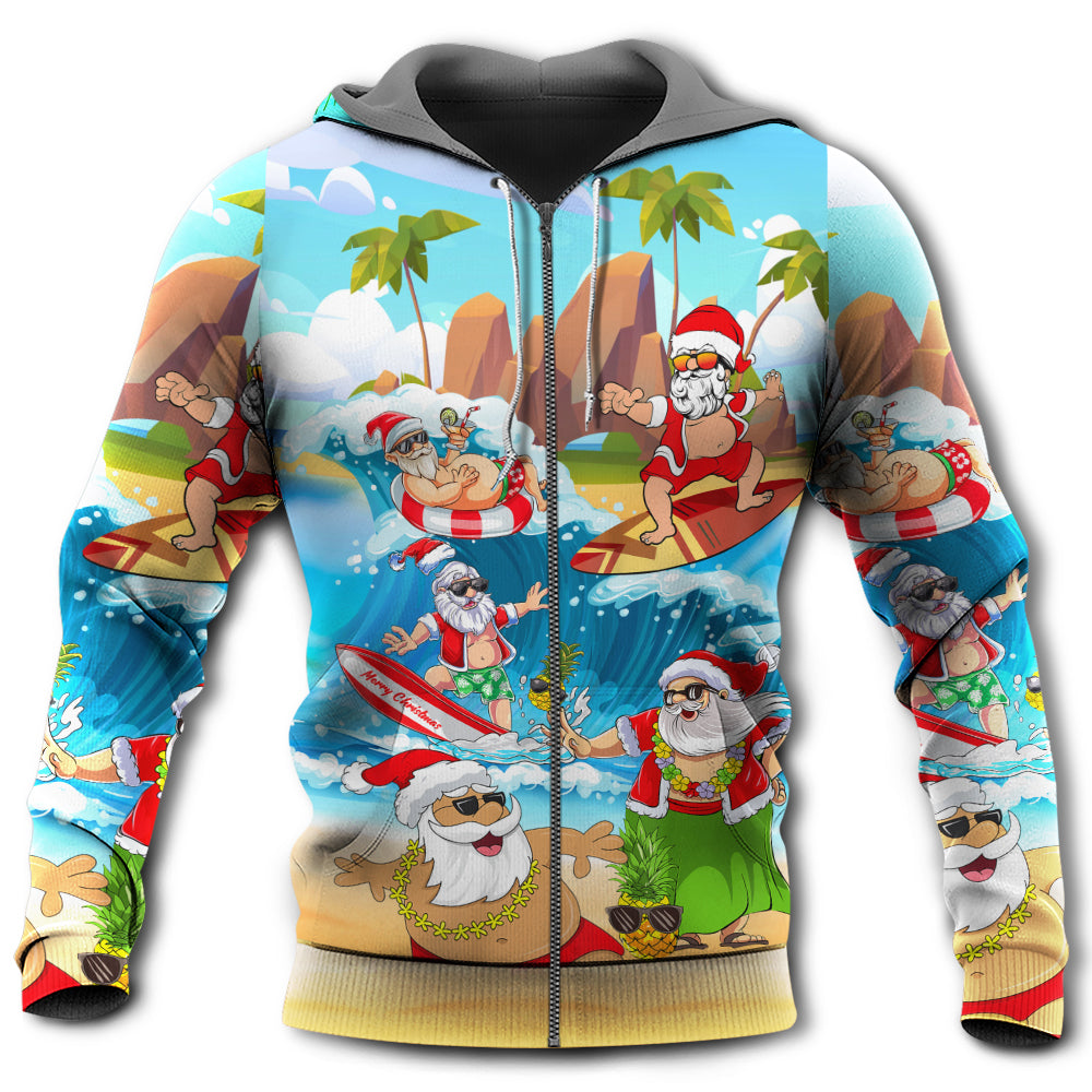Christmas Santa Playing On Beach Tropical Funny - Hoodie