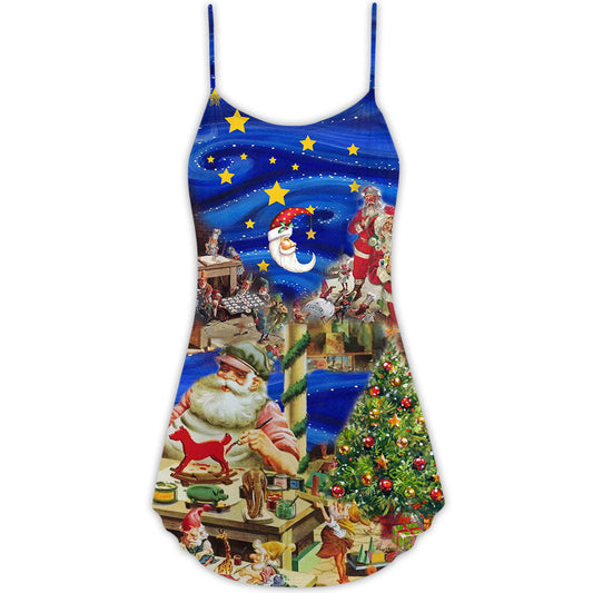 Christmas Santa Toy Workshop – Women's Summer Sleeveless V-Neck Camisole Dress