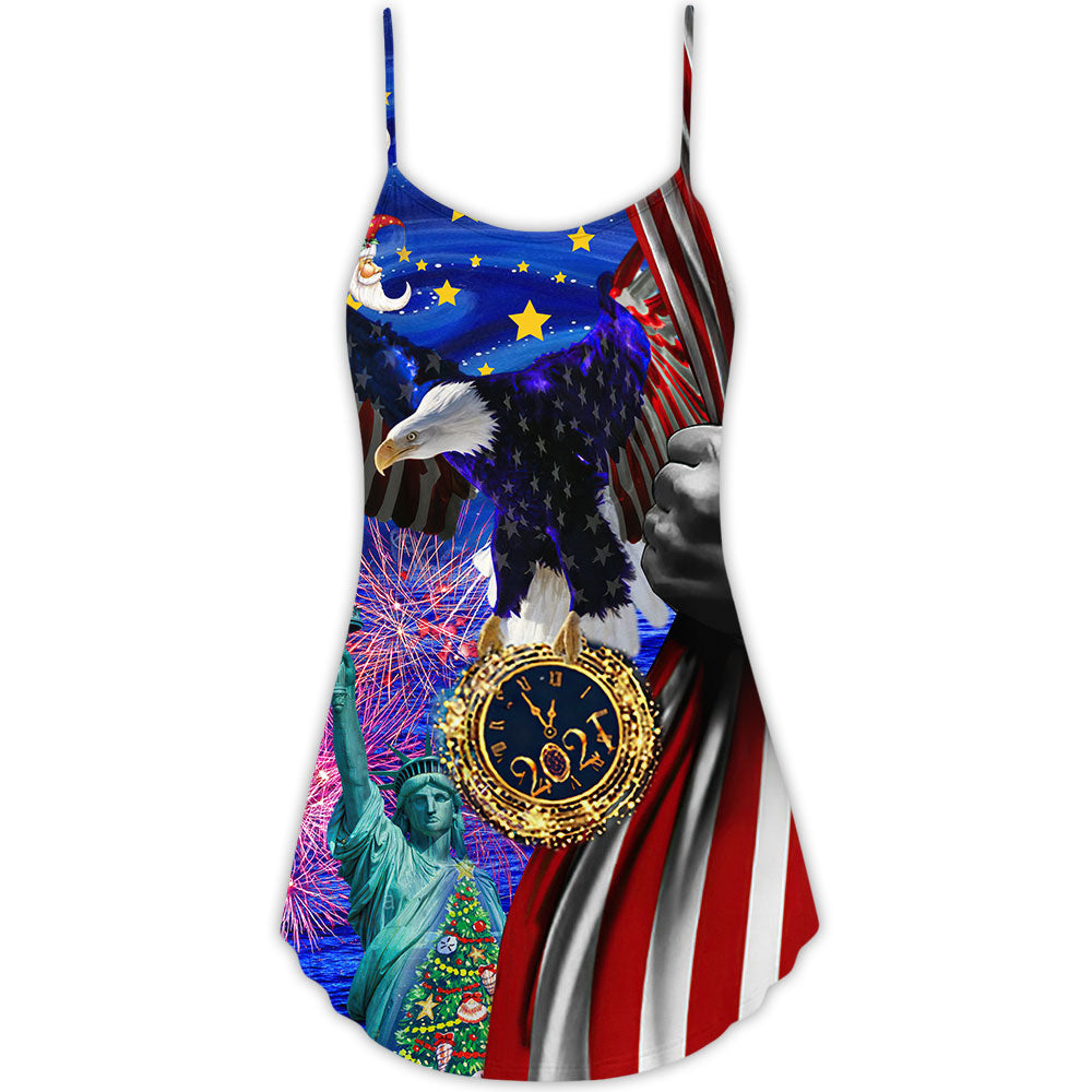 Patriotic New Year Christmas Theme – Women's Summer Sleeveless V-Neck Camisole Dress