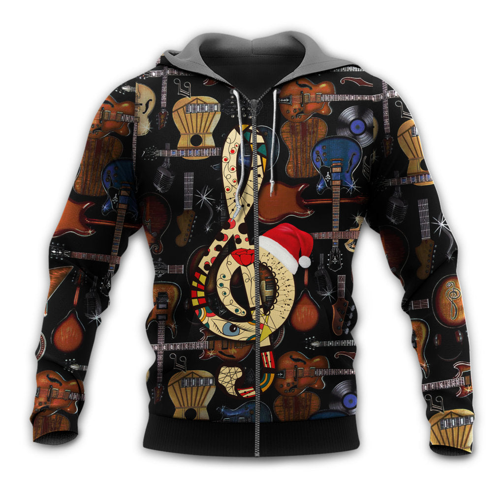 Christmas Guitar Santa Hat Joy - 3D Hoodie